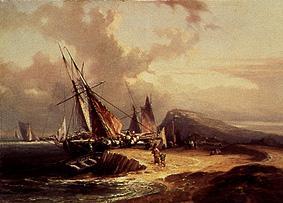 Entladen eines Segelschiffes. von Louis Gabriel Eugène Isabey