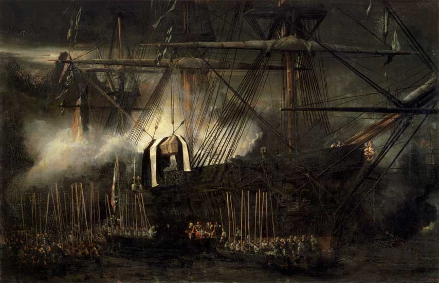 The Shipment of Napoleon's Ashes Aboard the 'Belle-Poule' at Saint Helena, 15th October 1840 von Louis Gabriel Eugène Isabey