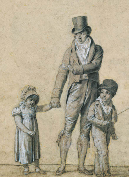 Father with his daughter, study for 'The Shower' cil on von Louis-Léopold Boilly