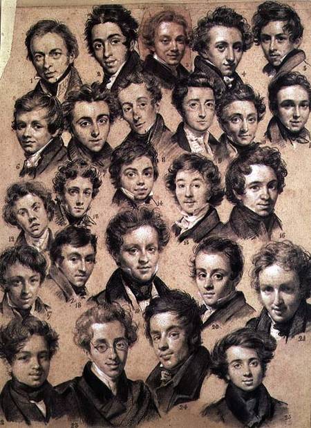 Twenty Five Pupils from the Studio of Antoine Jean Gros (1771-1835) 1820 (charcoal & chalk on paper) von Louis-Léopold Boilly