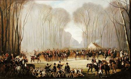 Hunt Meeting at Puis au Roi in the Forest of Compiegne von Louis Robert Heyrault