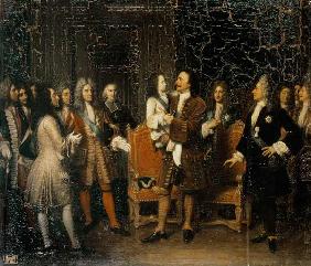 Louis XV (1710-74) Visiting Peter I (1672-1725) the Great at l'Hotel de Lesdiguieres 1717