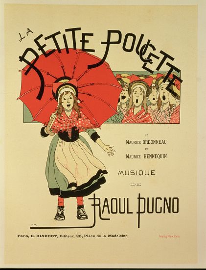 Reproduction of a poster advertising the operetta 'La Petite Poucette' von Louis Maurice Boutet de Monvel