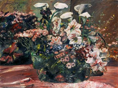 Blumenkorb mit Amaryllis und Kalla. 1918