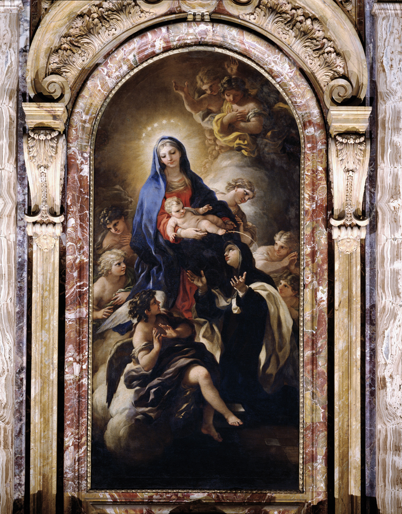 Die Madonna reicht der Heiligen Maria Magdalena dei Pazzi das Christuskind von Luca Giordano