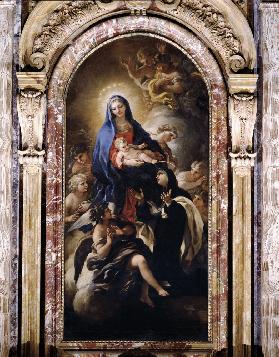 Die Madonna reicht der Heiligen Maria Magdalena dei Pazzi das Christuskind 1685
