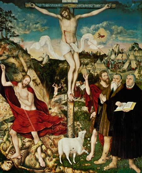 Altar der Peter- und Paulkirche in Weimar Mitteltafel: Christus am Kreuz. von Lucas Cranach d. Ä.