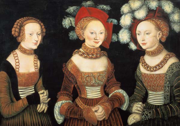 Three princesses of Saxony, Sibylla (1515-92), Emilia (1516-91) and Sidonia (1518-75), daughters of von Lucas Cranach d. Ä.