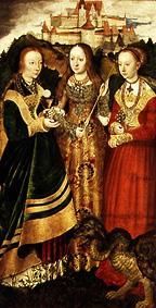 Katharinen-Altar ReTafel: Die hll. Barbara, Ursula und Margaretha. von Lucas Cranach d. Ä.
