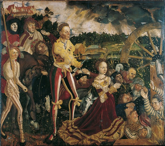 Katharinenaltar, Mitteltafel, Szene: Das Martyrium der heiligen Katharina von Lucas Cranach d. Ä.