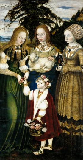 Katharinenaltar, linker Flügel: Die Heiligen Dorothea, Agnes und Kunigunde 1506