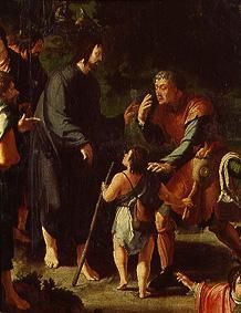 Die Heilung des Blinden von Jericho. Detail: Christus und der Blinde von Lucas van Leyden