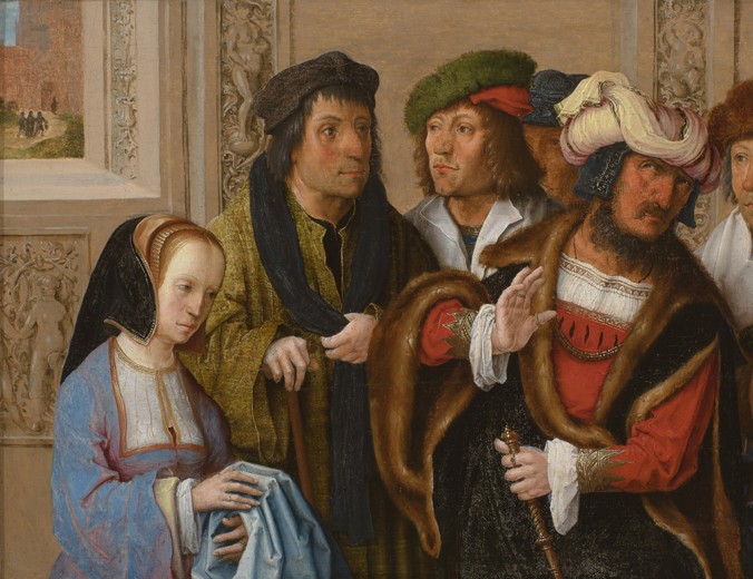 Potiphars Frau zeigt ihrem Mann das Gewand des Josef von Lucas van Leyden