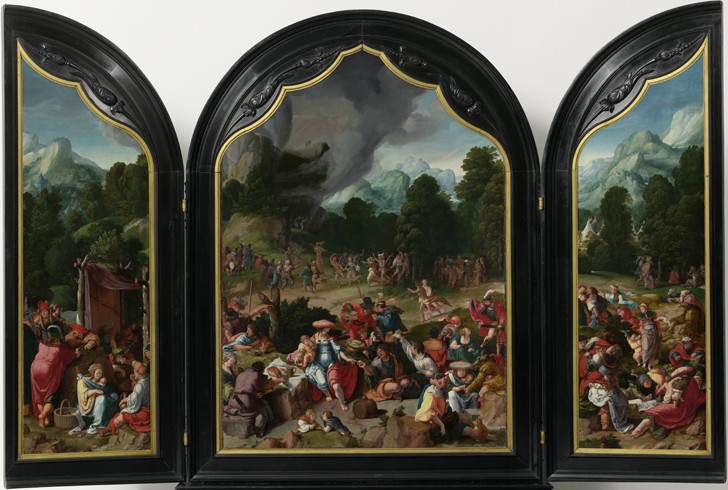 Triptychon mit der Anbetung des Goldenen Kalbes von Lucas van Leyden