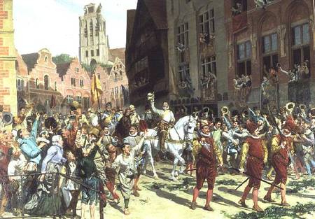 The Triumphal Arrival in Rotterdam of Prince Maurice of Orange-Nassau after the Battle of Nieuwpoort von Lucien Alphonse Gros