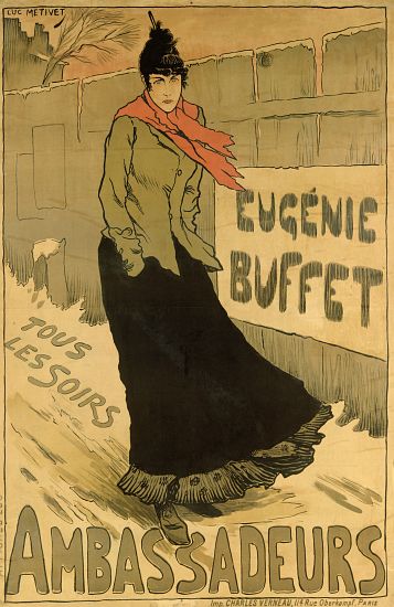 Reproduction of a poster advertising 'Eugenie Buffet', at the Ambassadeurs, Paris von Lucien Métivet