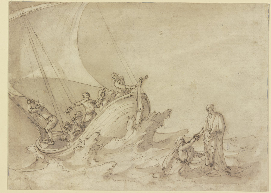 Christus geht auf dem Wasser des See Genezareth und rettet den ihm über das Wasser folgenden Petrus  von Ludovico Cardi da Cigoli