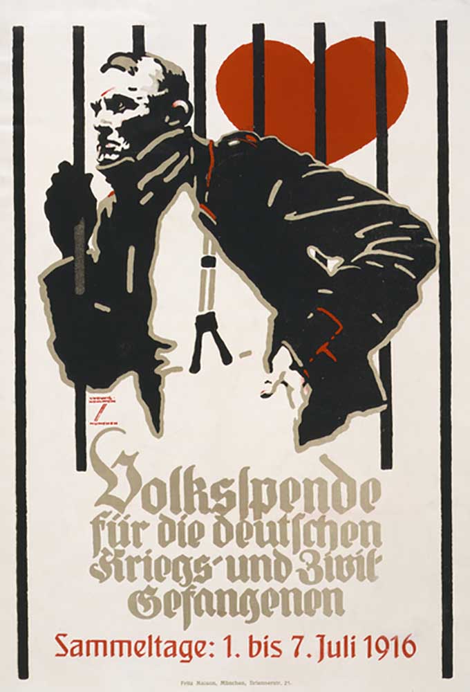 Spendenplakat für den Volksfonds für deutsche Kriegs- und Zivilgefangene, Sammeltage 1.-7. Juli 1916 von Ludwig Hohlwein