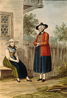 Trachtenstudie zweier Bäuerinnen aus Rottenbuch. von Ludwig Neureuther