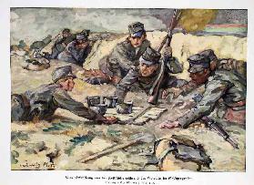 Erfrischung während der Schlacht in den Schützengräben 1914