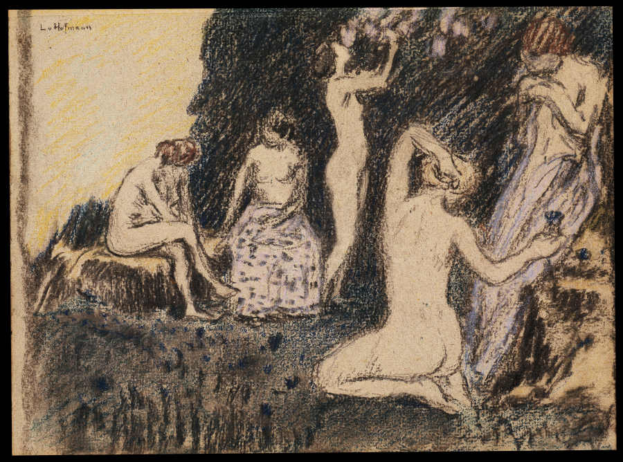 Landschaft mit fünf nackten Frauen von Ludwig von Hofmann
