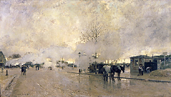 Morgendliche Pariser Straße mit Dampfwolken von Luigi Loir