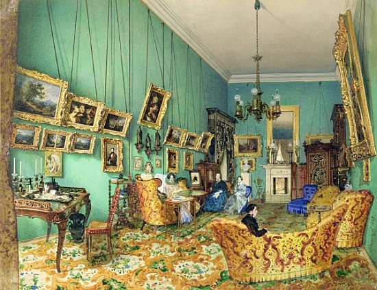 Interior of a living room, 1847 (watercolour and white colour on paper) von Luigi (Ludwig Osipovich) Premazzi