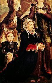 Betende Frau und Kind. Detail aus der rechte Tafelafel des Triptychons Kalvarienberg