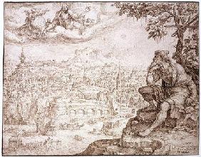 Jonah, Seated Under the Gourd, Contemplates the City of Nineveh 1566  & br
