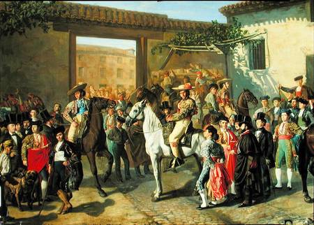 Horses in a Courtyard by the Bullring before the Bullfight, Madrid von Manuel Castellano