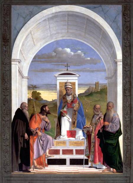 Saint Peter surrounded by four saints von Marco Basaiti