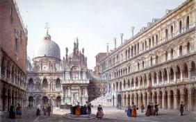 The Courtyard of Palazzo Ducale, Venice, engraved by Brizeghel (litho) 1482