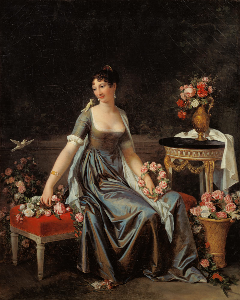 Bildnis einer Dame, umgeben von Blumen und Vögeln von Marguerite Gérard