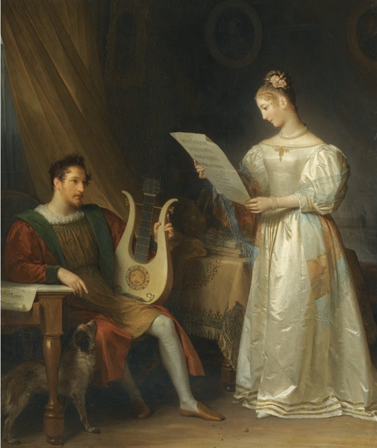 Interieur mit einem Mann mit Lyra und einer Frau mit Partitur von Marguerite Gérard