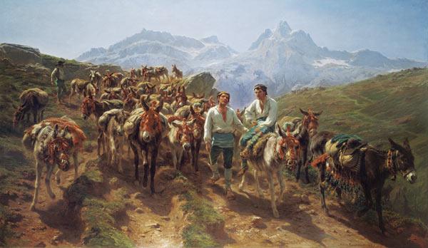 Maultiere beim Überqueren der Pyrenäen 1857