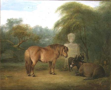 Pony and Donkeys in a Glade von Maria Spilsbury