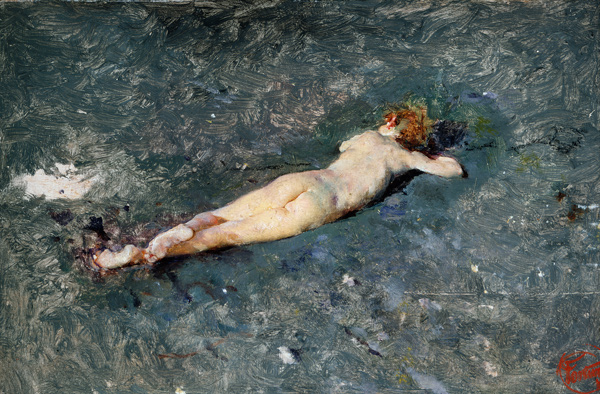 Weiblicher Akt im Wasser von Mariano Fortuny