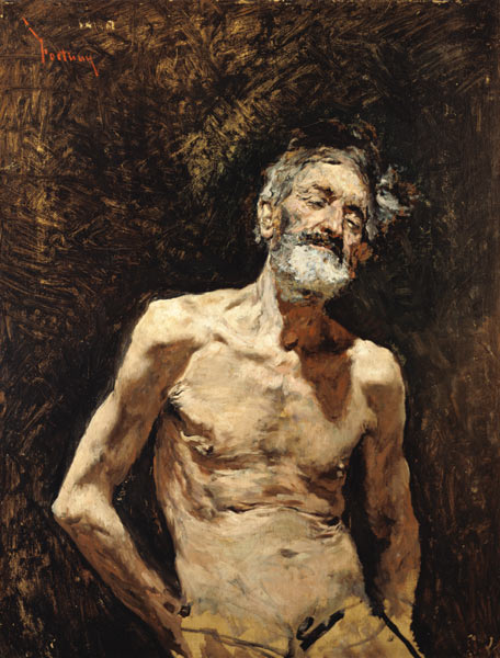 Aktstudie eines alten Mannes beim Sonnenbad. von Mariano Fortuny