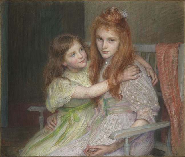 Zwei Mädchen, auf einer Bank sitzend von Marie-Louise Breslau