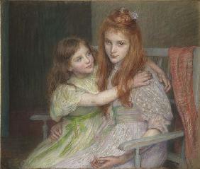 Zwei Mädchen, auf einer Bank sitzend 1896