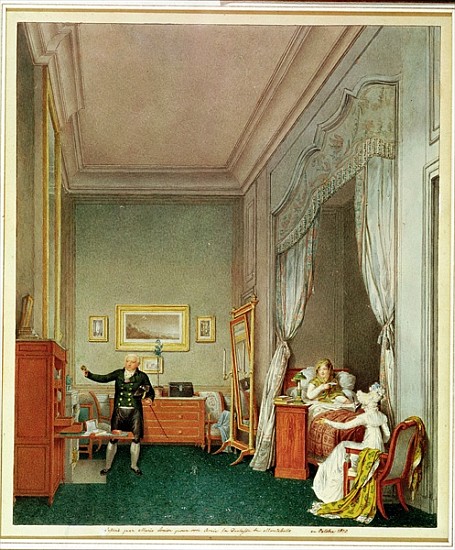 The Empress''s Bedroom with the Duchesse de Montebello and Jean-Nicolas Corvisart (1755-1821) Octobe von Marie-Louise de Hapsburg-Lorraine