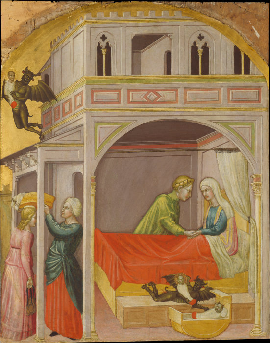 Vertauschung und Entführung des neugeborenen Heiligen von Martino di Bartolomeo