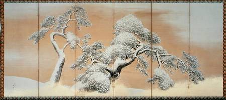 The Pines under Snow (pen & ink, colour, gold paper on panel) von Maruyama Okyo