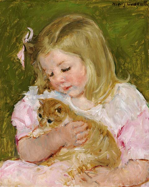 Sara, eine Katze haltend von Mary Stevenson Cassatt