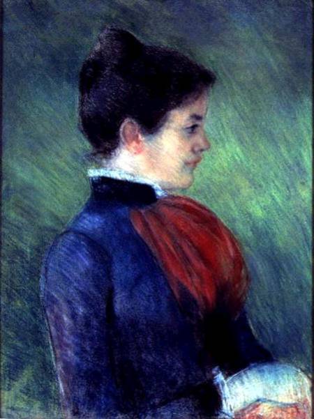 Study of a Woman in a Blue Blouse with a Red Ruff von Mary Stevenson Cassatt