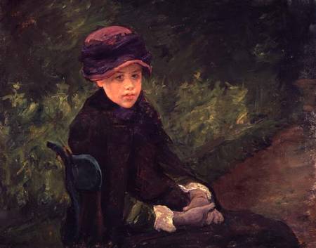 Susan Seated Outdoors Wearing a Purple Hat von Mary Stevenson Cassatt