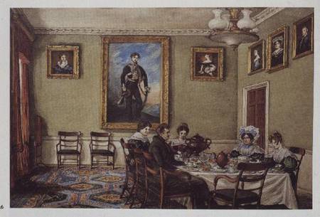 Dining room at Langton Hall, family at breakfast von Mary Ellen Best