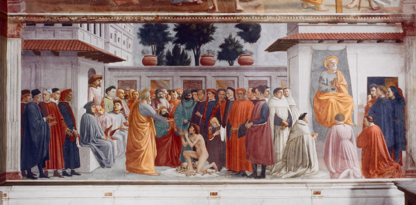Masaccio,  Auferweckung des Sohnes Theoph von Masaccio