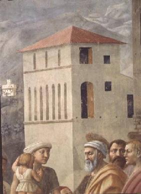 St. Peter Distributing the Common Goods of the Church, and the Death of Ananias (Detail of faces, in c.1427
