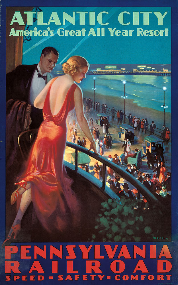 Poster advertising travel to Atlantic City by Pennsylvania Railroad von Mason Edward Eggleston